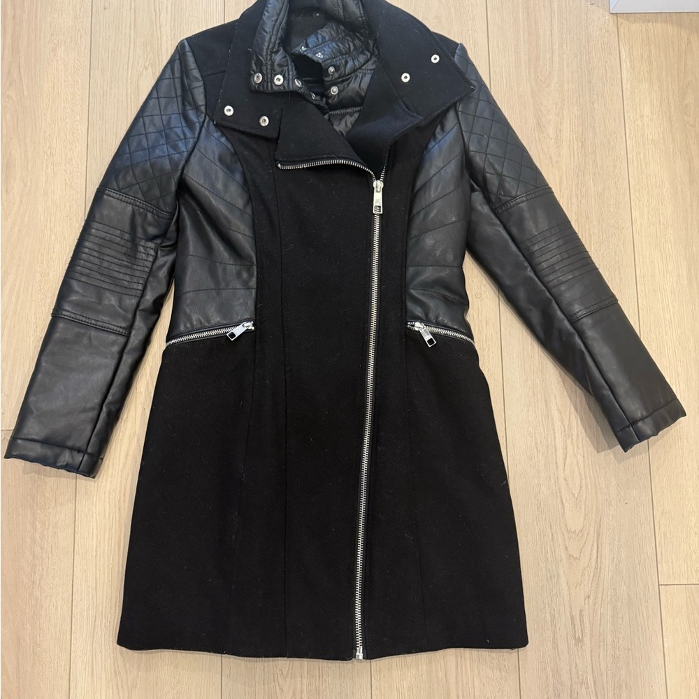 Guess Black Leather Quilted Jacket